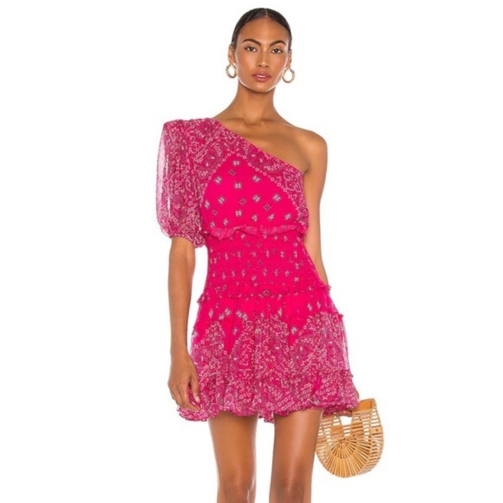 Rococo Sand Romani One Shoulder Bandana Print Dress Pink